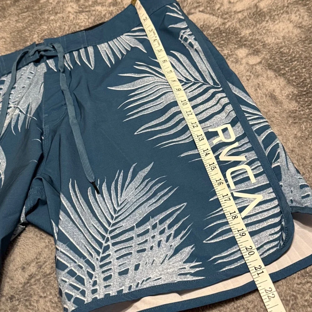 RVCA Mens Board Shorts‎ Palm Leaf Print Blue Size 38 Swim Trunks
